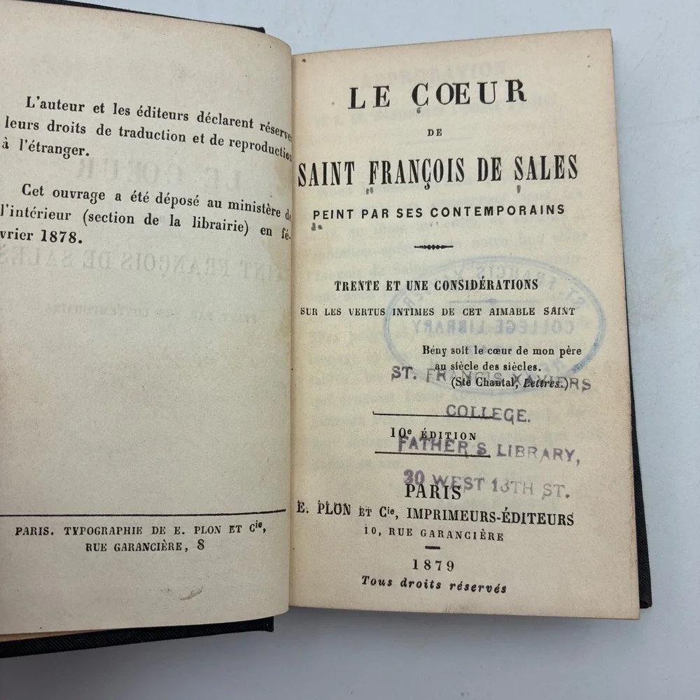 1879 Le Coeur de Saint Francois de Sales Antique French Religious Book E Plon